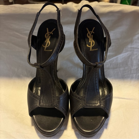 YSL Yves Saint Laurent Platform Stiletto Heels Brown Leather Size 38 Open Toe - Picture 6 of 10